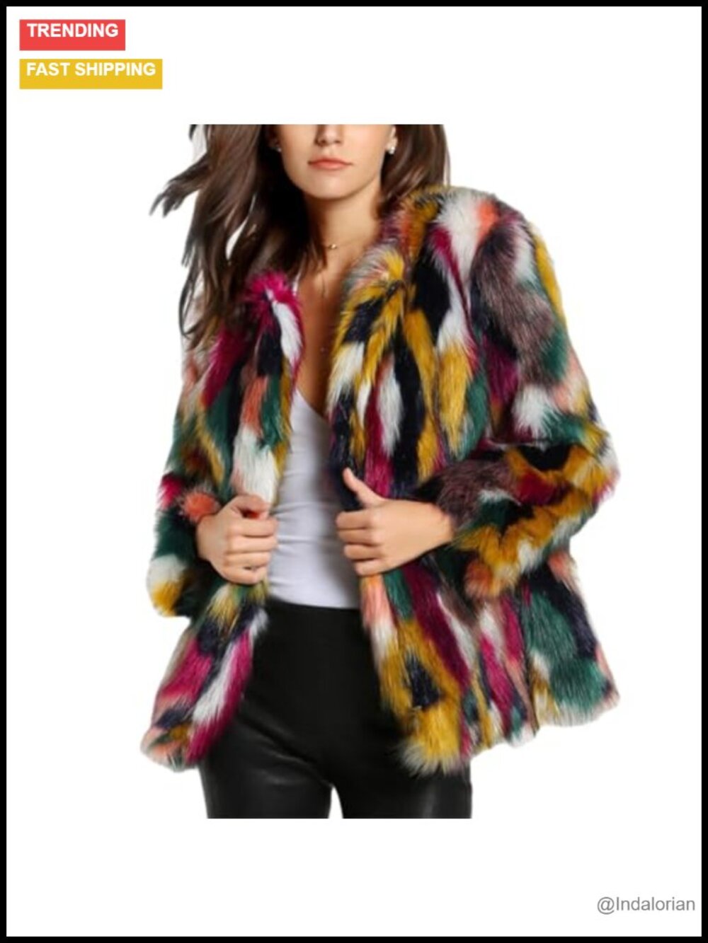 Faux Fur Coat Open Front Long Sleeve Mid-Length Winter Jacket